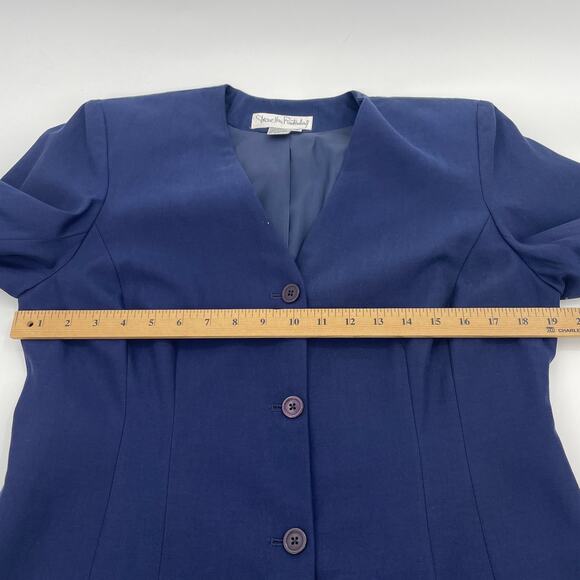 DIANE VON FURSTENBERG Collarless Blazer Jacket Size 12 Blue Cotton Silk Button - Picture 5 of 8